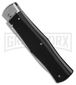 Mikov 241 Predator Black Dagger Leverlock Auto Knife - Polish Plain Left Hand -Best Knifes Shop Mikov 241 Predator Leverlock Dagger Automatic Black 3in Polish Left Hand BHQ 176528 td spine large