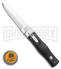 Mikov Predator ABS Black Automatic Lever Lock Knife - Dagger Pocket Clip -Best Knifes Shop Mikov Predator Leverlock Dagger Automatic Knife Black 3.75 Polish Pocket Clip BHQ 117831 LS Bottlecap large