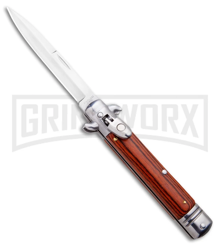 Milano 8.5" Lever Lock Automatic Knife Rosewood - Bayonet Satin 3 Milano 8.5" Lever Lock Automatic Knife Rosewood - Bayonet Satin