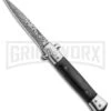 Milano 9" Stiletto Black Wood Automatic Knife - Bayonet Sim Damascus 2 Milano 9" Stiletto Black Wood Automatic Knife - Bayonet Sim Damascus -Best Knifes Shop Milano 9in Stiletto Black Wood Auto Bayo Sim Damascus GSE018LSL GX 33502 jr large