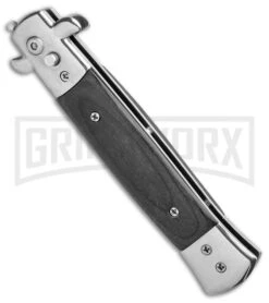 Milano 9" Stiletto Black Wood Automatic Knife - Bayonet Sim Damascus 7 Milano 9" Stiletto Black Wood Automatic Knife - Bayonet Sim Damascus -Best Knifes Shop Milano 9in Stiletto Black Wood Auto Bayo Sim Damascus GSE018LSL GX 33502 jr spine large