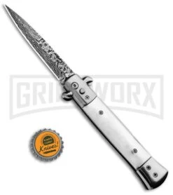 Milano 9" Stiletto Mirror Automatic Knife - Bayonet Sim Damascus 9 Milano 9" Stiletto Mirror Automatic Knife - Bayonet Sim Damascus -Best Knifes Shop Milano 9in Stiletto Mirror Stainless Auto Bayo Sim Damascus GSE018LSL GX 33405 jr bottlecap large