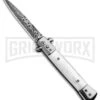 Milano 9" Stiletto Mirror Automatic Knife - Bayonet Sim Damascus -Best Knifes Shop Milano 9in Stiletto Mirror Stainless Auto Bayo Sim Damascus GSE018LSL GX 33405 jr large