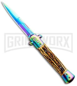 Milano 9" Stiletto Sim Stag Automatic Knife - Bayonet Spectrum