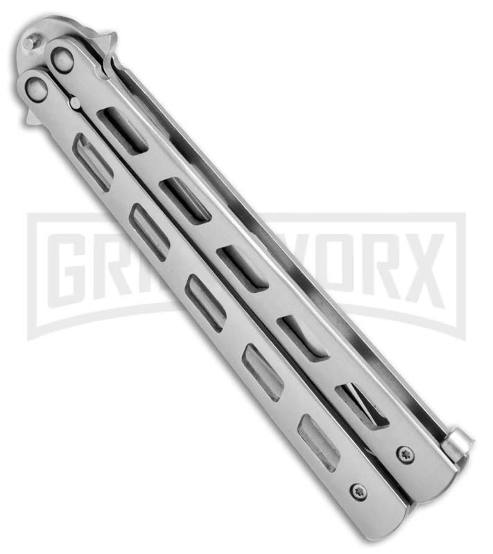 Monarch Silver Balisong Butterfly Knife - Satin Plain 4 Monarch Silver Balisong Butterfly Knife - Satin Plain - Image 2