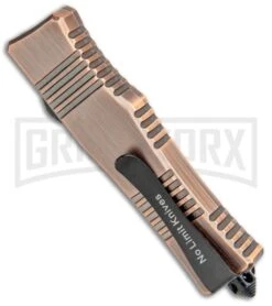 No Limit Knives Cali-Legal OTF Automatic Knife Bronze - Clip Point Satin -Best Knifes Shop No Limit Knives Cali Legal OTF Bronze CP Satin GX 34131 jr side large