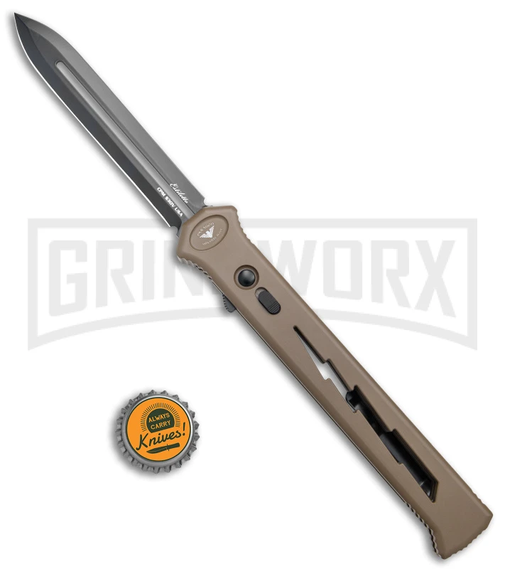 Paragon Estiletto Dark Earth Bolt Automatic OTF Knife - Black Spear Point 6 Paragon Estiletto Dark Earth Bolt Automatic OTF Knife - Black Spear Point - Image 4