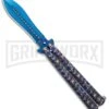 Chalkhill Balisong Butterfly Knife - Blue Spear Point Pattern Handles -Best Knifes Shop Patterned Balisong Spear Point Butterfly Knife Blue Finish GX 37654 td large