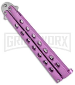 Light Purple Balisong Butterfly Knife - Satin Plain -Best Knifes Shop Pink Balisong Butterfly Satin Plain GX 37427 jr side large