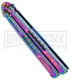 Chalkhill Balisong Spectrum Butterfly Knife - Skeletonized Handles -Best Knifes Shop Rainbow Balisong Butterfly Knife GX 37605 td side large