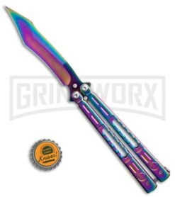 Chalkhill Balisong Spectrum Butterfly Knife - Skeletonized Handles -Best Knifes Shop Rainbow Balisong Butterfly Knife GX 37605 td size large