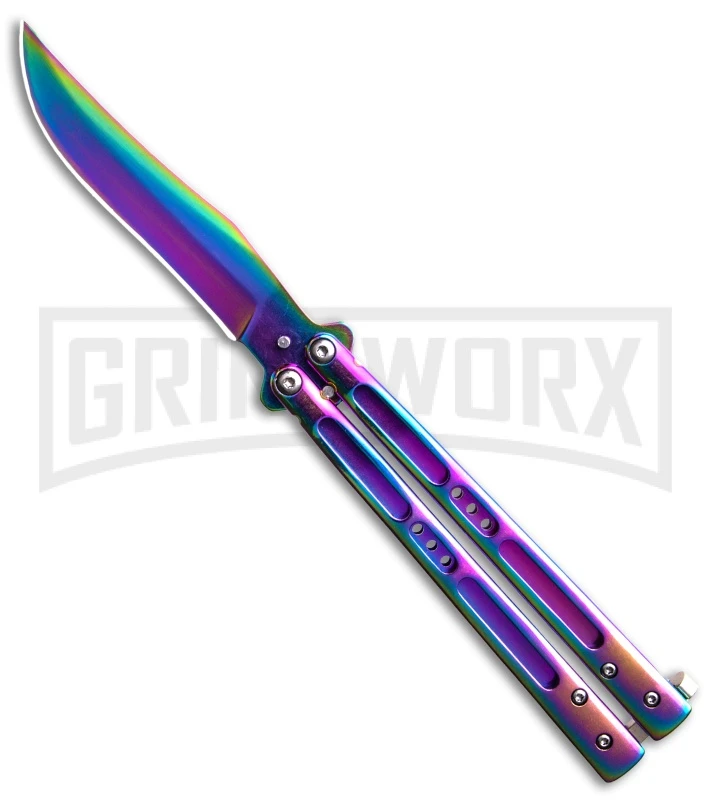 Rainbow Balisong Butterfly Knife 3 Rainbow Balisong Butterfly Knife