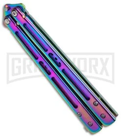 Rainbow Balisong Butterfly Knife 8 Rainbow Balisong Butterfly Knife -Best Knifes Shop Rainbow Balisong Butterfly Knife GX 37610 td side large