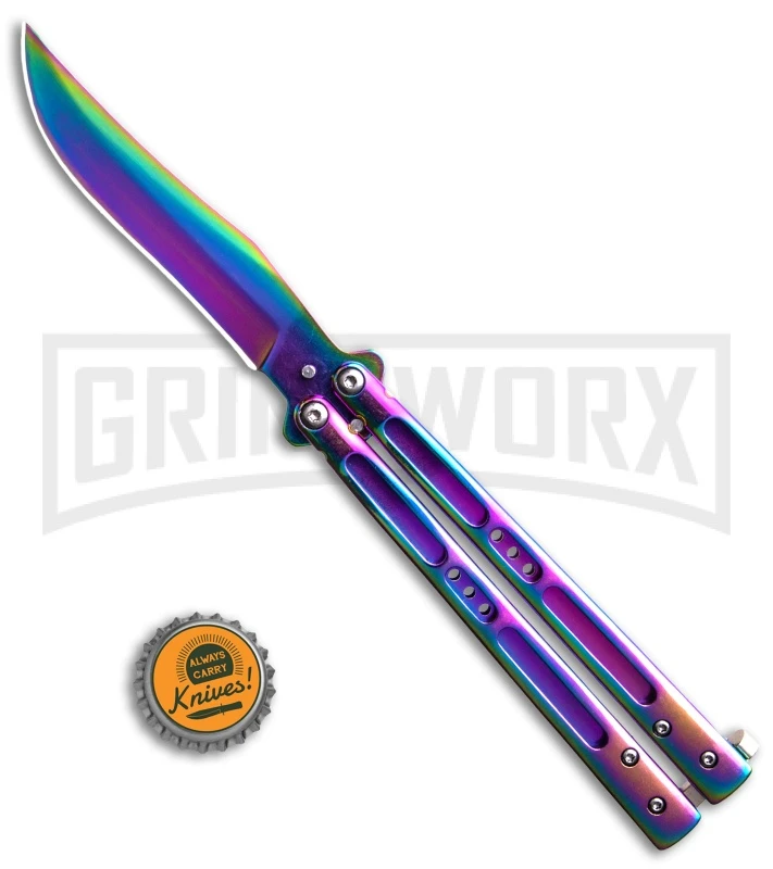 Rainbow Balisong Butterfly Knife 6 Rainbow Balisong Butterfly Knife - Image 4