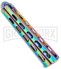 Monarch Integral Black Balisong Butterfly Knife - Spectrum Plain -Best Knifes Shop Rainbow Balisong Butterfly Knife GX 37611 td side large