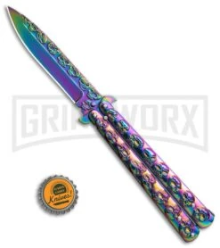 Rainbow Skull Balisong Drop Point Butterfly Knife -Best Knifes Shop Rainbow Balisong Drop Point Butterfly Knife GX 37604 td size large