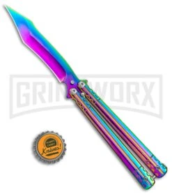 Rainbow Balisong Tanto Compound Butterfly Knife - Rainbow Plain 9 Rainbow Balisong Tanto Compound Butterfly Knife - Rainbow Plain -Best Knifes Shop Rainbow Bone Balisong DP Compound Butterfly Knife BF 201 2 GX 37590 jr bottlecap large