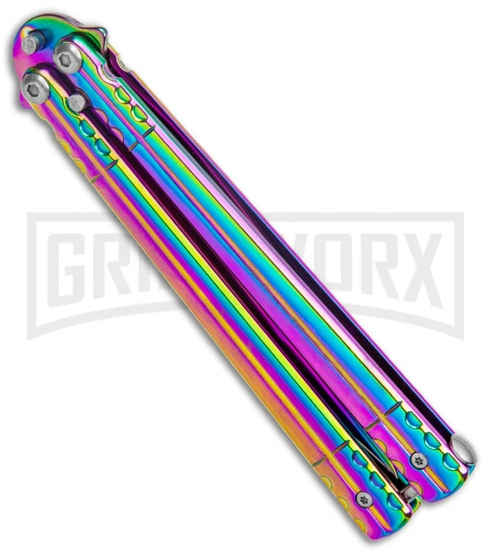 Rainbow Balisong Tanto Compound Butterfly Knife - Rainbow Plain 4 Rainbow Balisong Tanto Compound Butterfly Knife - Rainbow Plain - Image 2
