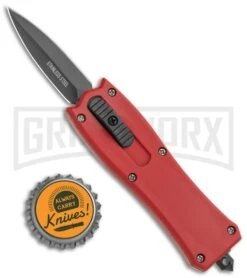 Belly Button Red OTF Automatic Knife - Black Plain -Best Knifes Shop Red Handle Black Dagger jr bottlecap large