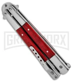 Regal Red Wood Balisong Butterfly Knife - Satin Serr -Best Knifes Shop Regal Red Wood Balisong Butterfly Satin Serr BUTT 30WRD BUTT GX 35300 LS Side large
