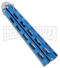 Ronin Gear Blue Balisong Trainer Butterfly Knife - Satin Plain -Best Knifes Shop Ronin Gear Blue Balisong Butterfly Trainer Satin BHQ 177221 jr side large