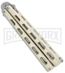 Champagne Balisong Trainer Butterfly Knife - Satin Plain -Best Knifes Shop Ronin Gear Champagne Balisong Trainer Butterfly Satin GX 37516 jr side large