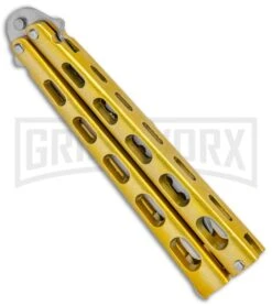 Ronin Gear Yellow Balisong Trainer Butterfly Knife - Satin Plain -Best Knifes Shop Ronin Gear Gold Balisong Trainer Butterfly Satin GX 37366 jr side large