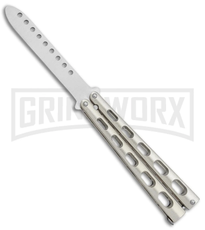 Ronin Gear Silver Balisong Trainer Butterfly Knife - Satin Plain 3 Ronin Gear Silver Balisong Trainer Butterfly Knife - Satin Plain