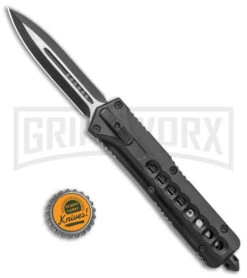 Rumble Black D/A OTF Auto Stacked Circle Pattern - Dagger, 2-tone, Plain -Best Knifes Shop Rumble Black DA OTF Auto Stacked Circle Pattern Dagger TT GX 38177 jr bottlecap large