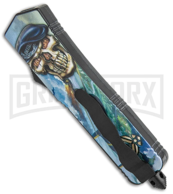 Rumble Black OTF Auto Knife Dagger Air Force Skull Graphic - 2-Tone Plain 5 Rumble Black OTF Auto Knife Dagger Air Force Skull Graphic - 2-Tone Plain - Image 3