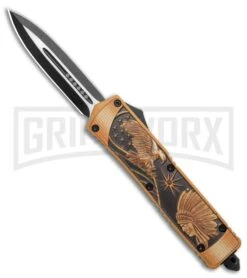 Rumble Black/Org OTF Auto Knife Dagger Eagle/Headdress - Two Tone Plain