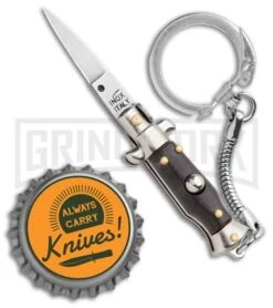 SKM 2.75" Italian Stilletto Keychain Brown Automatic Knife -Best Knifes Shop SKM 2.75in Keychain Stiletto Auto Brown Satin Flat BHQ 51053 jr bottlecap large
