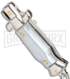 SKM 2.75" Italian Stiletto Keychain Gray Automatic Knife -Best Knifes Shop SKM 2.75in Keychain Stiletto Auto Gray Satin Flat BHQ 51051 jr side large