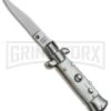 SKM 4.5" Italian Mini Stiletto White Pearlex Automatic Knife - Clip Point -Best Knifes Shop SKM 4.5in Stiletto White Pearlex Clip Point BHQ 52387 jr large