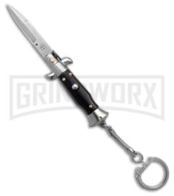 SKM 4" Italian Stiletto Black Automatic Knife Keychain - Bayo