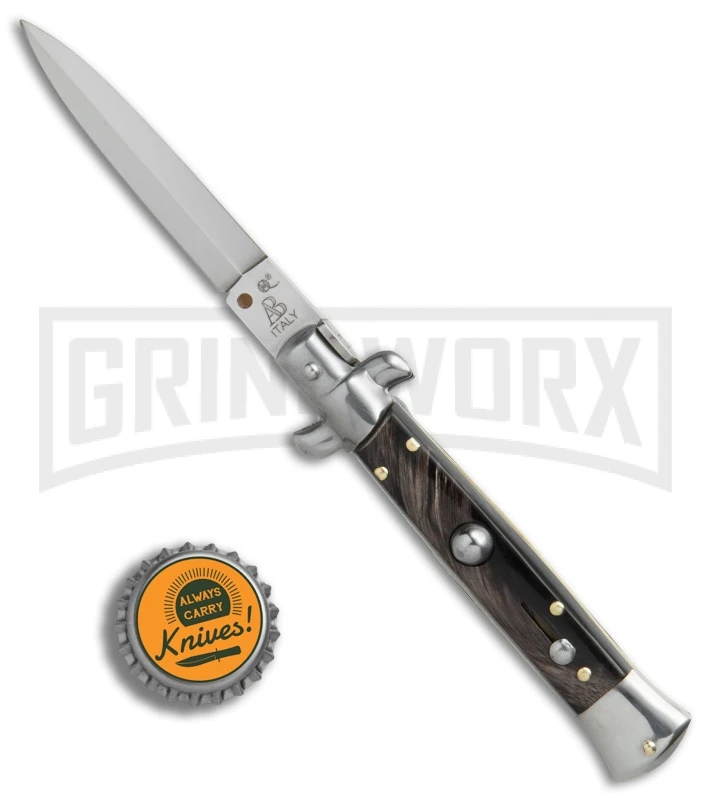 SKM/AB 8" Italian Stiletto Dark Horn Automatic Knife - Satin Dagger 6 SKM/AB 8" Italian Stiletto Dark Horn Automatic Knife - Satin Dagger - Image 4