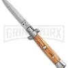 SKM/AB 8" Italian Stiletto Olive Wood Automatic Knife - Satin Dagger