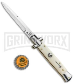 9" Italian Stiletto Sim Ivory Automatic Knife - Bayo Satin 9 9" Italian Stiletto Sim Ivory Automatic Knife - Bayo Satin -Best Knifes Shop SKM AB 9in Italian Stiletto Bayo Auto Sim Ivory Satin BHQ 74900 jr bottlecap large