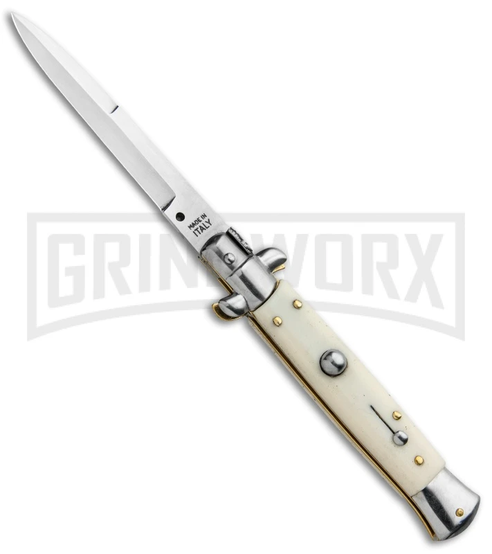 9" Italian Stiletto Sim Ivory Automatic Knife - Bayo Satin 3 9" Italian Stiletto Sim Ivory Automatic Knife - Bayo Satin