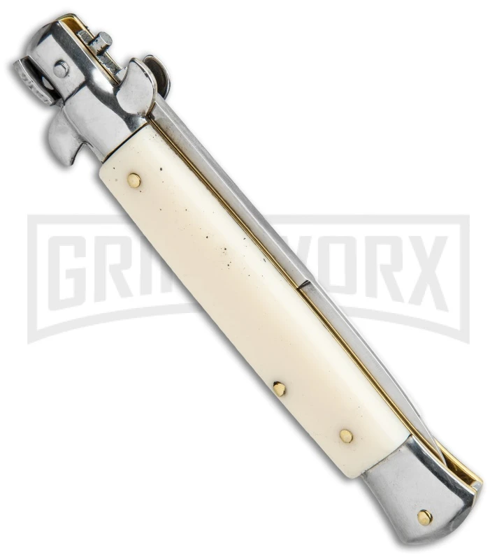 9" Italian Stiletto Sim Ivory Automatic Knife - Bayo Satin 5 9" Italian Stiletto Sim Ivory Automatic Knife - Bayo Satin - Image 3