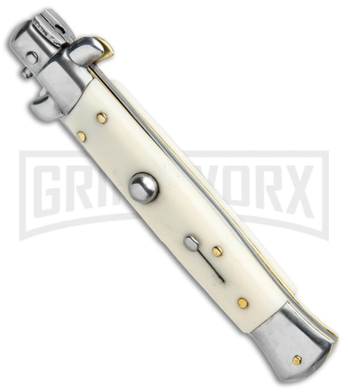 9" Italian Stiletto Sim Ivory Automatic Knife - Bayo Satin 4 9" Italian Stiletto Sim Ivory Automatic Knife - Bayo Satin - Image 2