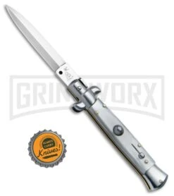 SKM/AB 8" Italian Stiletto Gray Pearlex Automatic Knife - Dagger Satin -Best Knifes Shop SKM AB Italian Stiletto Gray Pearlex Dagger Satin BP 22519 jr bottlecap large