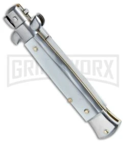 SKM/AB 8" Italian Stiletto Gray Pearlex Automatic Knife - Dagger Satin -Best Knifes Shop SKM AB Italian Stiletto Gray Pearlex Dagger Satin BP 22519 jr side large