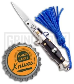 Italian Stiletto Black Automatic Knife Blue Keychain - Flat Grind 9 Italian Stiletto Black Automatic Knife Blue Keychain - Flat Grind -Best Knifes Shop SKM Italian Stiletto Keychain Auto Black Blue Satin BHQ 102944 jr bottlecap large