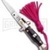 Italian Stiletto Black Automatic Knife Pink Keychain - Flat Grind -Best Knifes Shop SKM Italian Stiletto Keychain Auto Black Pink Satin BHQ 102936 jr large