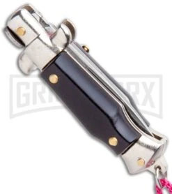 Italian Stiletto Black Automatic Knife Pink Keychain - Flat Grind -Best Knifes Shop SKM Italian Stiletto Keychain Auto Black Pink Satin BHQ 102936 jr side large