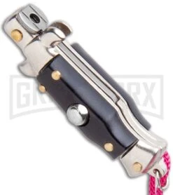 Italian Stiletto Black Automatic Knife Pink Keychain - Flat Grind -Best Knifes Shop SKM Italian Stiletto Keychain Auto Black Pink Satin BHQ 102936 jr spine large