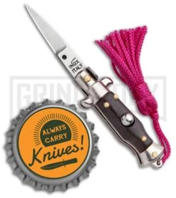 Italian Stiletto Brown Automatic Knife Pink Keychain - Flat Grind -Best Knifes Shop SKM Italian Stiletto Keychain Auto Brown Pink Satin BHQ 102937 jr bottlecap large