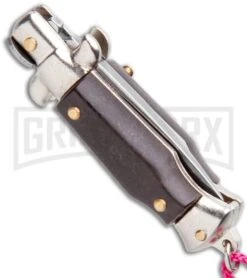 Italian Stiletto Brown Automatic Knife Pink Keychain - Flat Grind -Best Knifes Shop SKM Italian Stiletto Keychain Auto Brown Pink Satin BHQ 102937 jr side large
