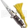 Italian Stiletto Brown Automatic Knife Yellow Keychain - Flat Grind 1 Italian Stiletto Brown Automatic Knife Yellow Keychain - Flat Grind -Best Knifes Shop SKM Italian Stiletto Keychain Auto Brown Yellow Satin BHQ 102941 jr large